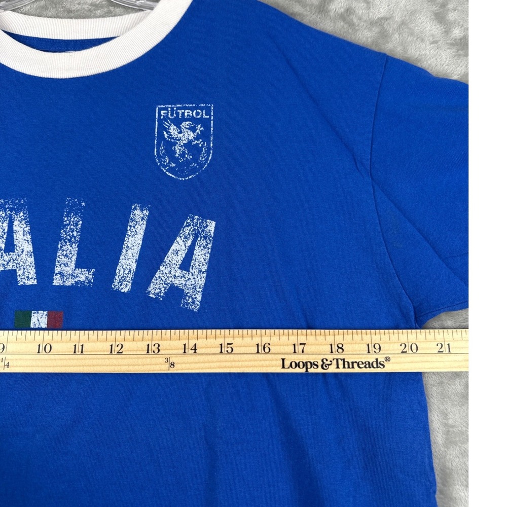 Italia Futbol Soccer Ringer T-Shirt Blue White Distressed Graphic Mens Large - Picture 4 of 6